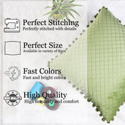 Both Side with PomPom Quilted Velvet Cushion Cover (Set of 2), Mehndi